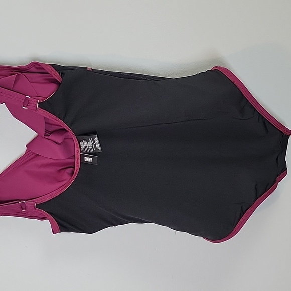DKNY Ruffle Plunge Ruffle burgundy red One Piece Swimsuit - Picture 7 of 12